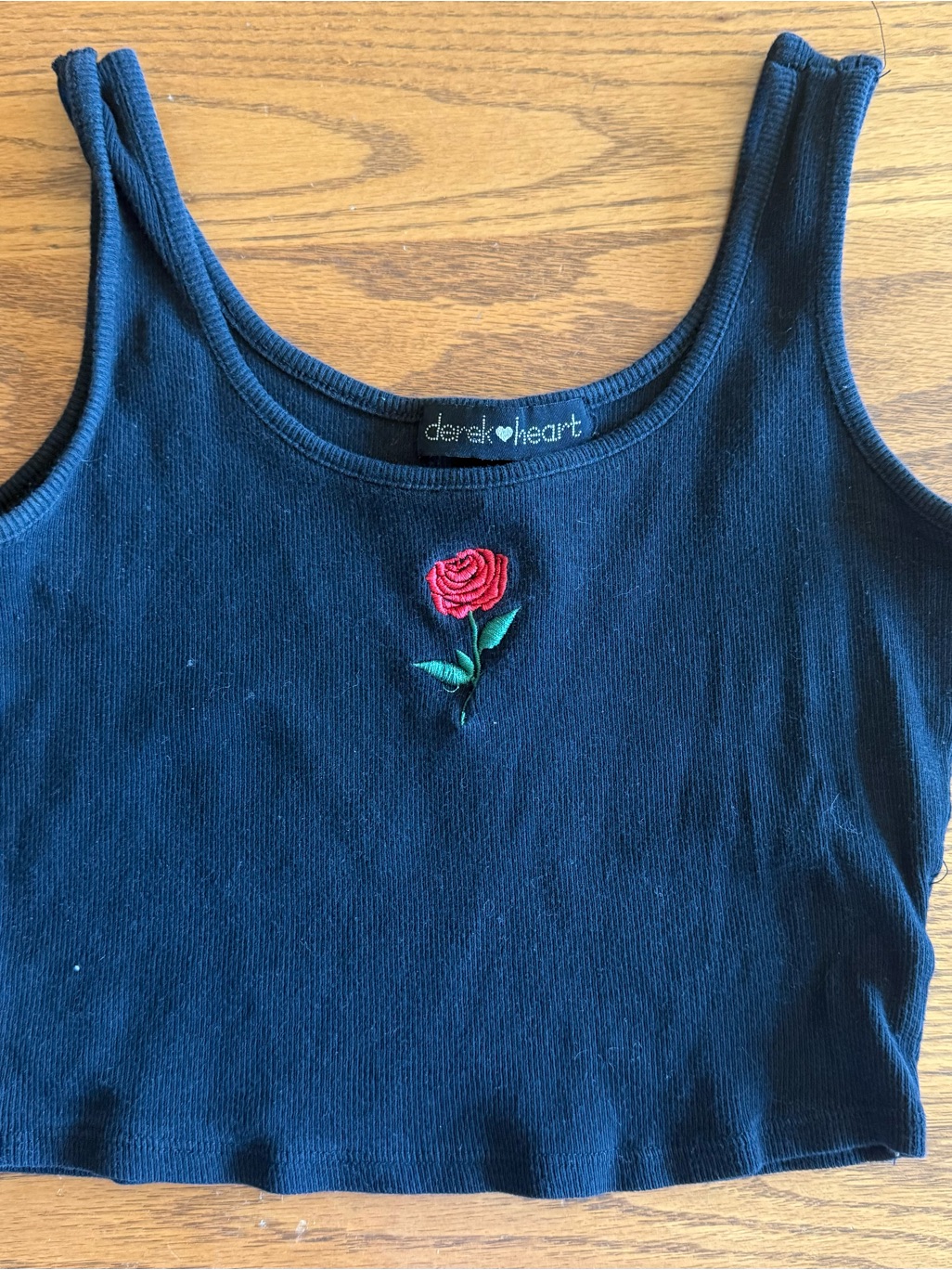 Derek Heart Black Cropped Tank With Red Rose Accent